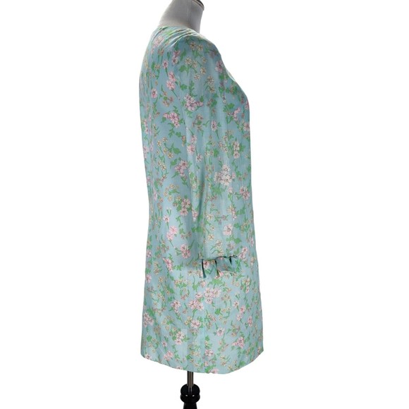 Vintage 60s Blue Dress Size S/M Flower Power Sheath Matching Sheer Jacket - Picture 8 of 16